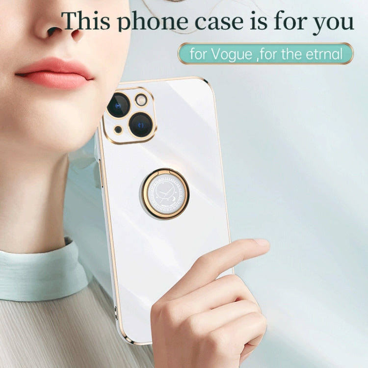For iPhone 15 Plus XINLI Straight Edge 6D Electroplate TPU Phone Case with Ring Holder(Black) - iPhone 15 Plus Cases by XINLI | Online Shopping South Africa | PMC TechLife | Buy Now Pay Later Mobicred