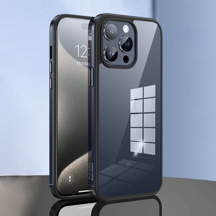 For iPhone 15 Pro SULADA Metal Frame + Nano Glass + TPU Phone Case(Blue) - free shipping - PMC TechLife - Order now!