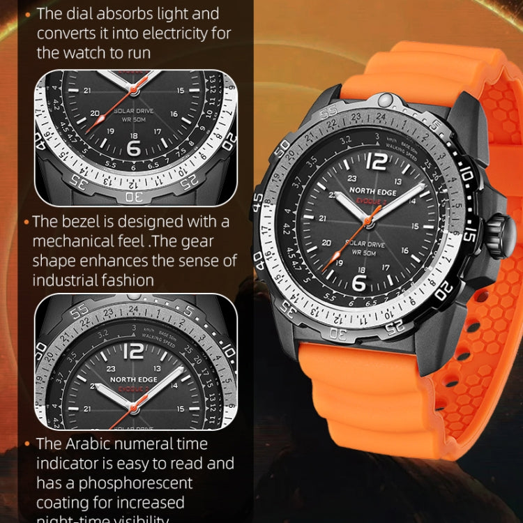 NORTH EDGE EVOQUE2 Outdoor Waterproof Solar Charging Sports Watch(Orange) - Sport Watches by NORTH EDGE | Online Shopping South Africa | PMC Jewellery | Buy Now Pay Later Mobicred