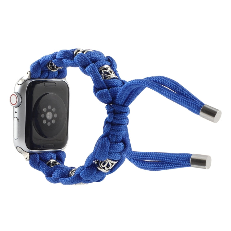 For Apple Watch SE 40mm Silk Silver Beads Braided Watch Band(Blue) - Watch Bands by PMC TechLife | Online Shopping South Africa | PMC TechLife