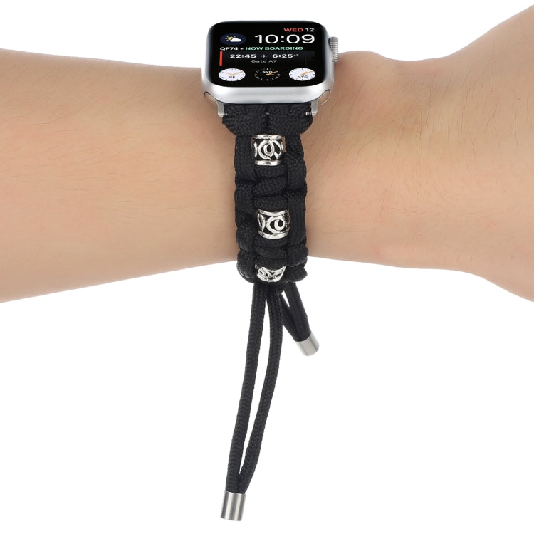 For Apple Watch SE 44mm Silk Silver Beads Braided Watch Band(Black) - Watch Bands by PMC TechLife | Online Shopping South Africa | PMC TechLife