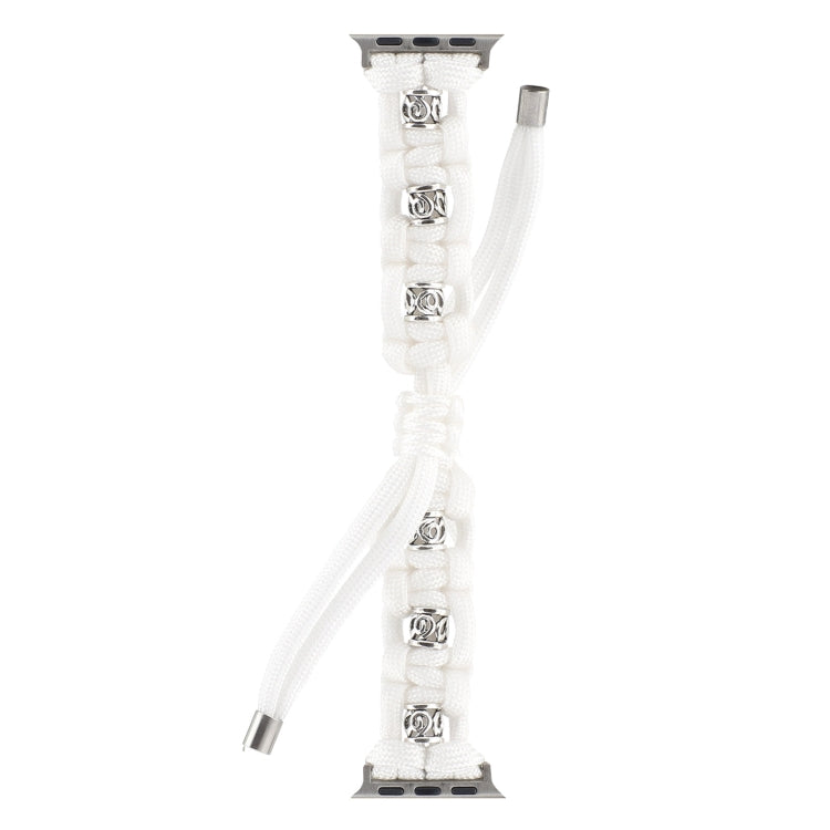 For Apple Watch Series 5 44mm Silk Silver Beads Braided Watch Band(White) - Watch Bands by PMC TechLife | Online Shopping South Africa | PMC TechLife