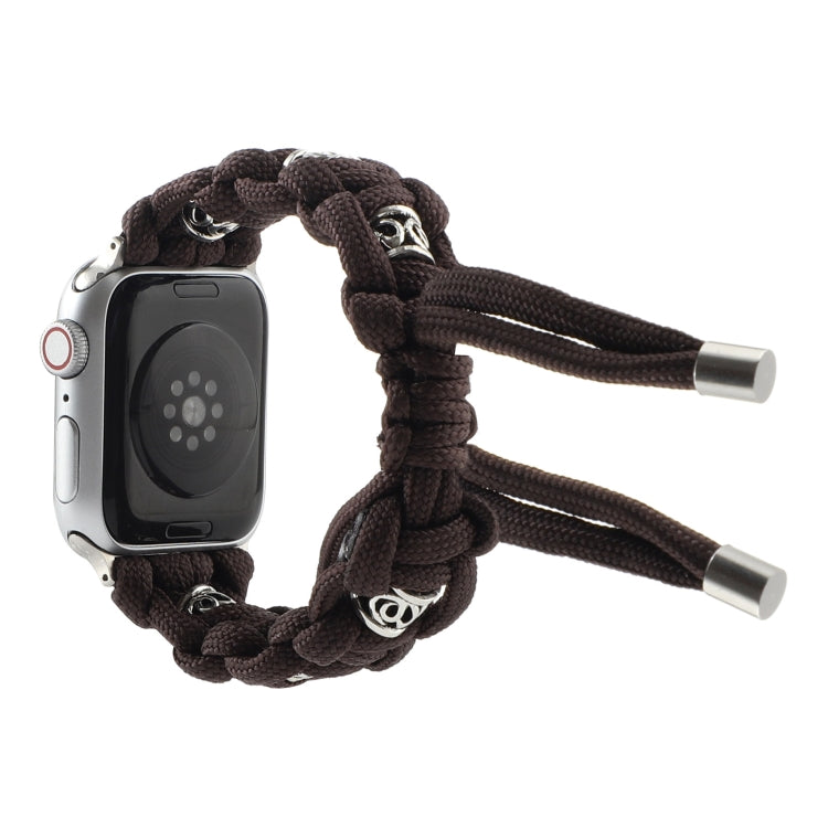 For Apple Watch Series 2 38mm Silk Silver Beads Braided Watch Band(Coffee) - Watch Bands by PMC TechLife | Online Shopping South Africa | PMC TechLife