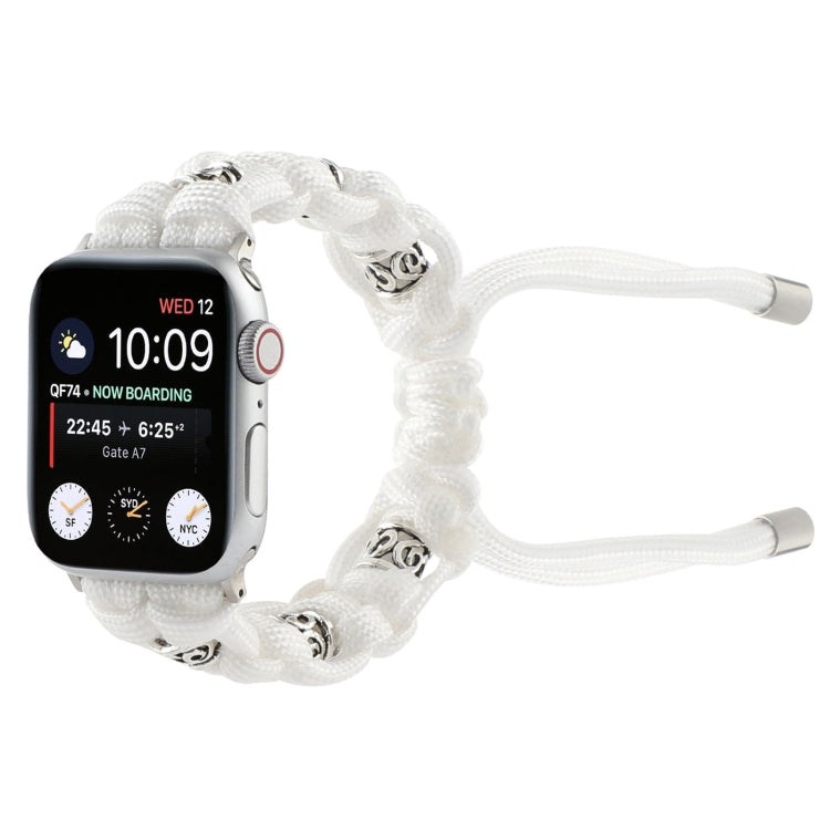 For Apple Watch 42mm Silk Silver Beads Braided Watch Band(White) - Watch Bands by PMC TechLife | Online Shopping South Africa | PMC TechLife