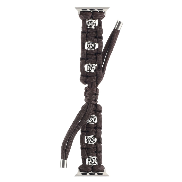 For Apple Watch 38mm Silk Silver Beads Braided Watch Band(Coffee) - Watch Bands by PMC TechLife | Online Shopping South Africa | PMC TechLife