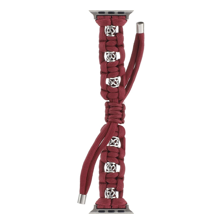 For Apple Watch 38mm Silk Silver Beads Braided Watch Band(Wine Red) - Watch Bands by PMC TechLife | Online Shopping South Africa | PMC TechLife