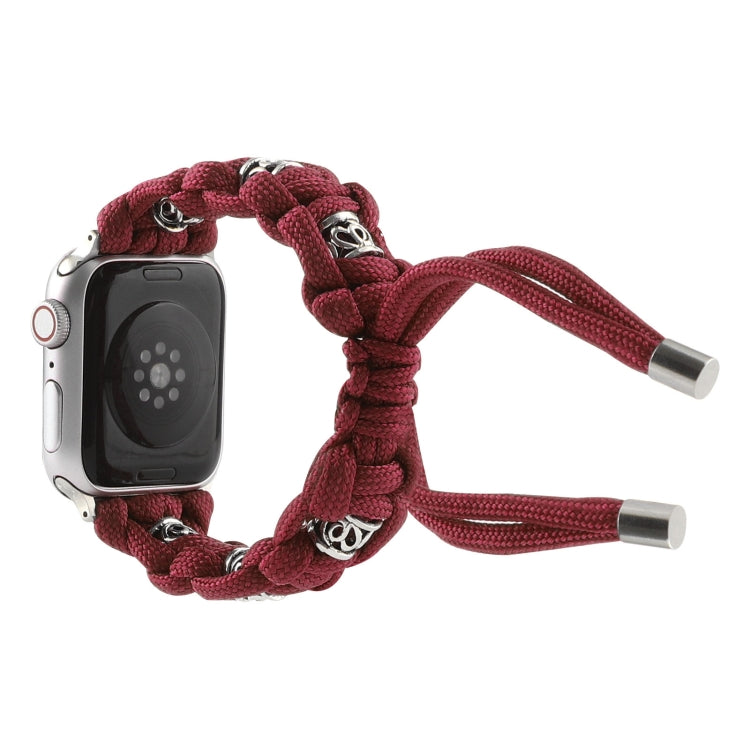 For Apple Watch 38mm Silk Silver Beads Braided Watch Band(Wine Red) - Watch Bands by PMC TechLife | Online Shopping South Africa | PMC TechLife