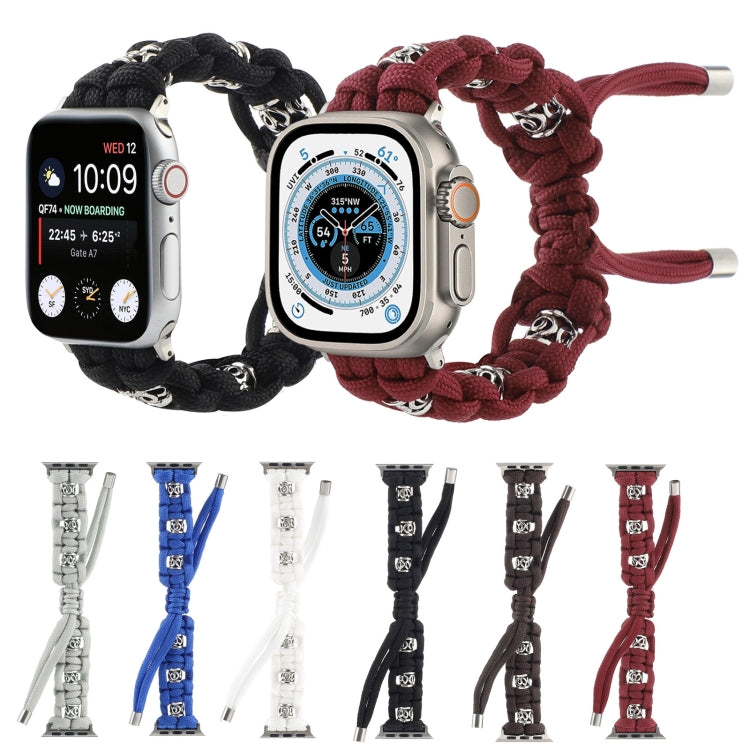 For Apple Watch 42mm Silk Silver Beads Braided Watch Band(White) - Watch Bands by PMC TechLife | Online Shopping South Africa | PMC TechLife