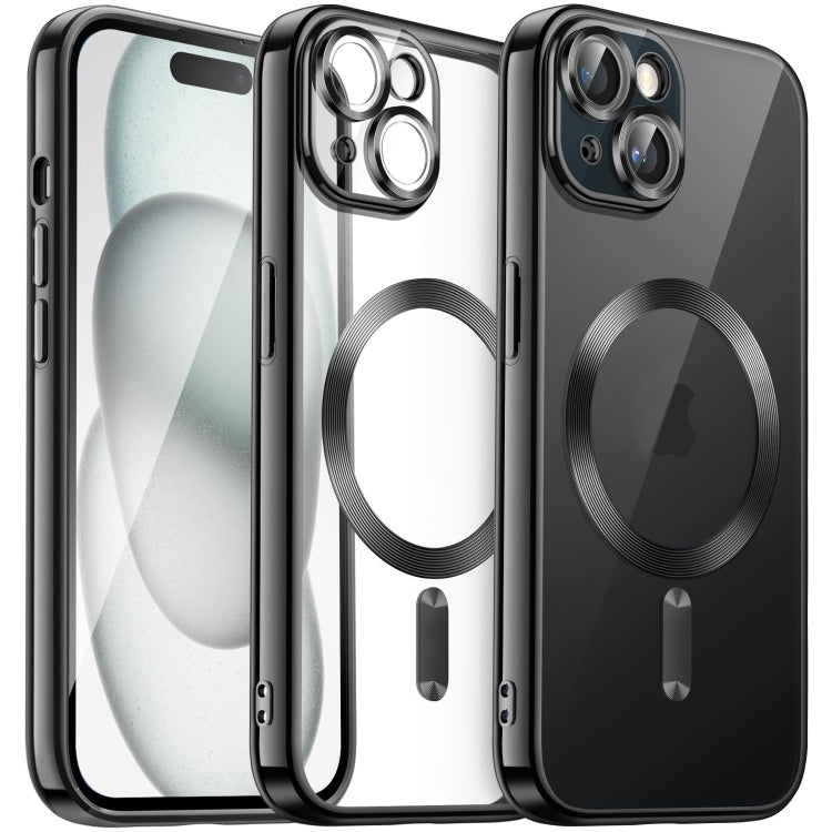 For iPhone 15 Plus Transparent Electroplated Magsafe Magnetic TPU Phone Case(Black) - iPhone 15 Plus Cases by PMC TechLife | Online Shopping South Africa | PMC TechLife | Buy Now Pay Later Mobicred