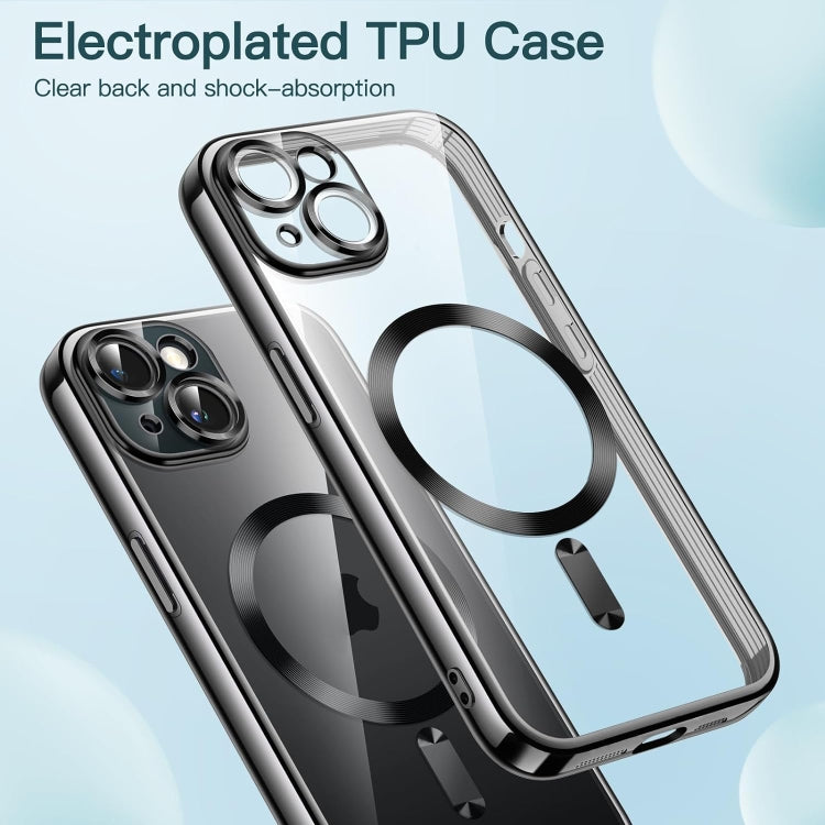 For iPhone 15 Plus Transparent Electroplated Magsafe Magnetic TPU Phone Case(Black) - iPhone 15 Plus Cases by PMC TechLife | Online Shopping South Africa | PMC TechLife | Buy Now Pay Later Mobicred