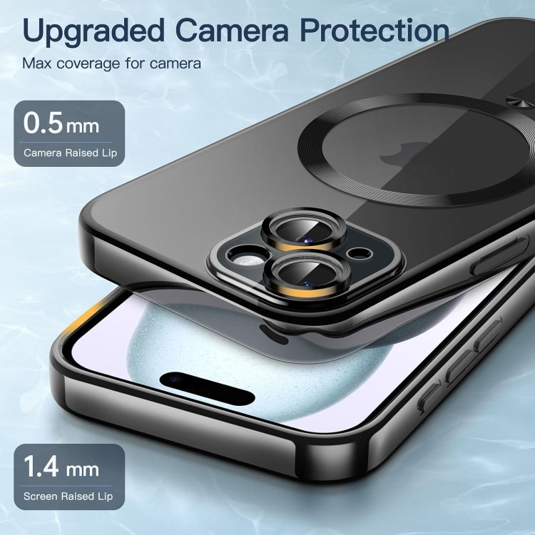 For iPhone 15 Plus Transparent Electroplated Magsafe Magnetic TPU Phone Case(Black) - iPhone 15 Plus Cases by PMC TechLife | Online Shopping South Africa | PMC TechLife | Buy Now Pay Later Mobicred