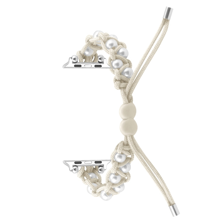 For Apple Watch 42mm Paracord Gypsophila Beads Drawstring Braided Watch Band(White) - Watch Bands by PMC TechLife | Online Shopping South Africa | PMC TechLife