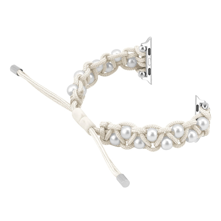 For Apple Watch 42mm Paracord Gypsophila Beads Drawstring Braided Watch Band(White) - Watch Bands by PMC TechLife | Online Shopping South Africa | PMC TechLife