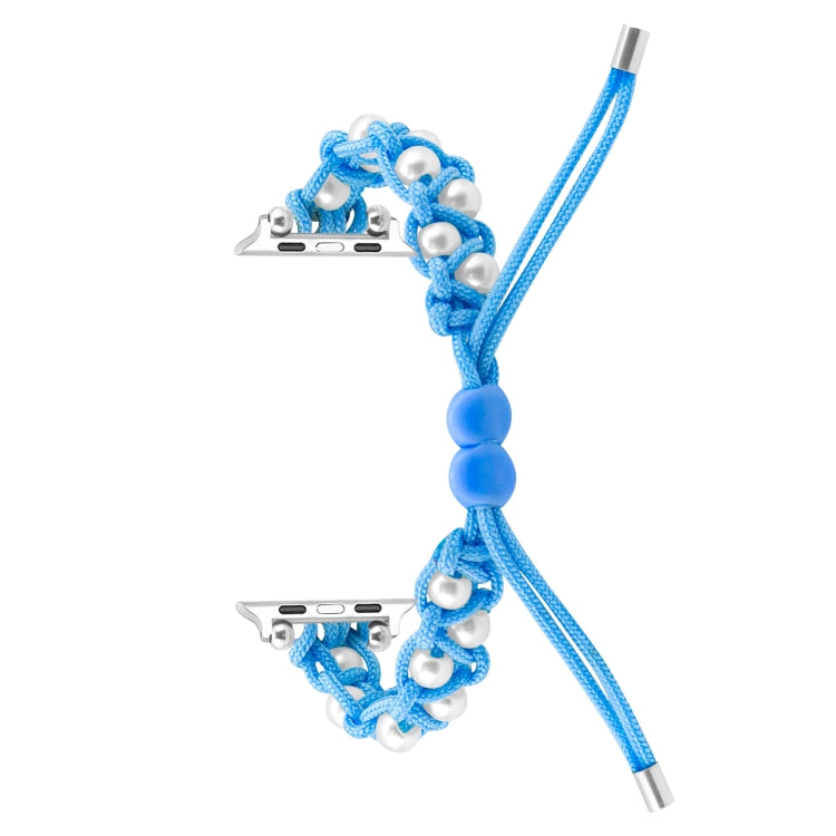 For Apple Watch 42mm Paracord Gypsophila Beads Drawstring Braided Watch Band(Blue) - Watch Bands by PMC TechLife | Online Shopping South Africa | PMC TechLife