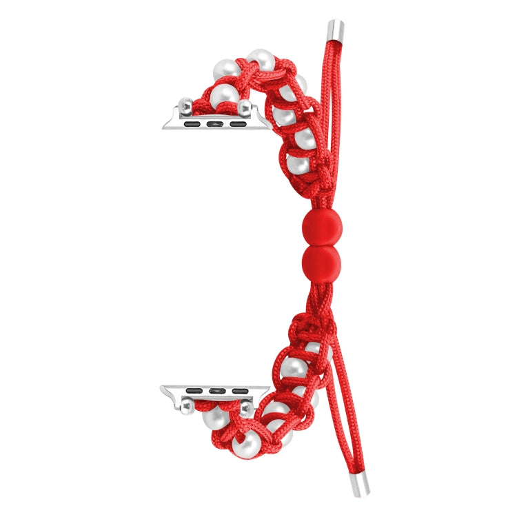For Apple Watch 38mm Paracord Gypsophila Beads Drawstring Braided Watch Band(Red) - Watch Bands by PMC TechLife | Online Shopping South Africa | PMC TechLife