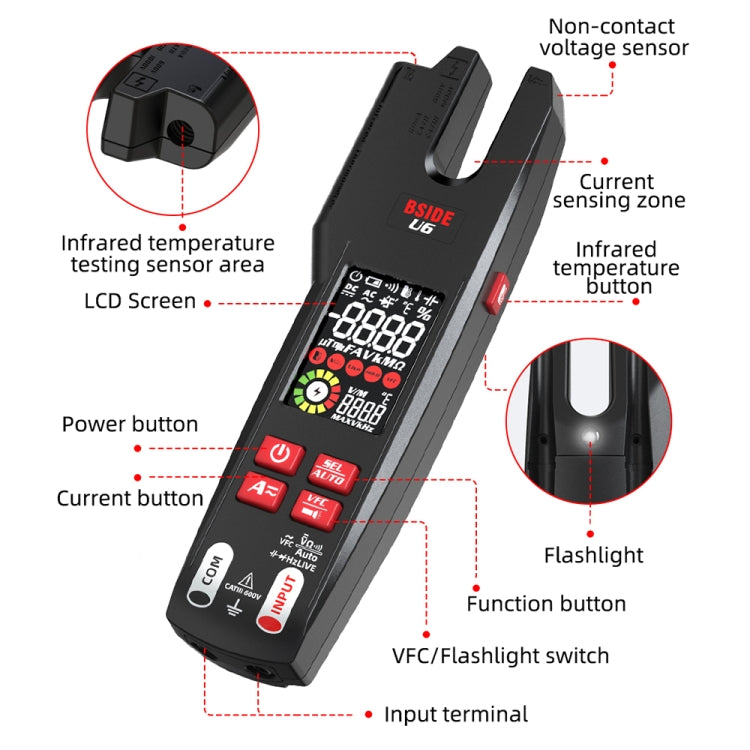 BSIDE U6 AC/DC Clamp-on Infrared Temperature Measurement Multimeter - free shipping - PMC TechLife - Order now!