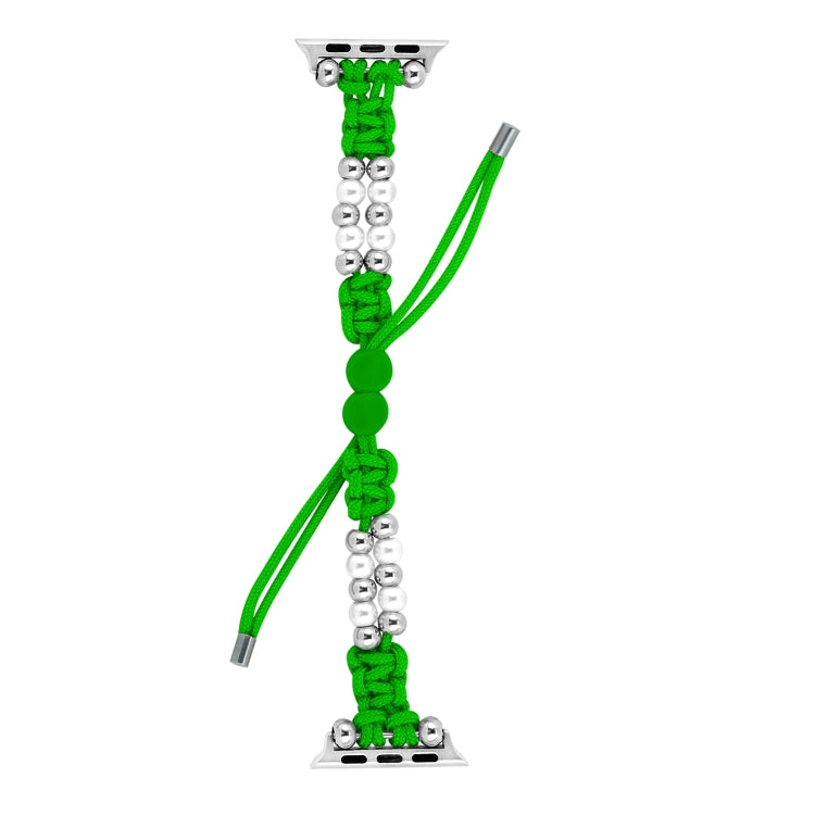 For Apple Watch SE 2023 44mm Paracord Row Beads Drawstring Braided Watch Band(Green) - Watch Bands by PMC TechLife | Online Shopping South Africa | PMC TechLife