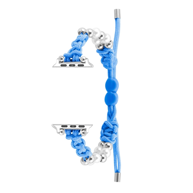 For Apple Watch Series 9 41mm Paracord Row Beads Drawstring Braided Watch Band(Blue) - Watch Bands by PMC TechLife | Online Shopping South Africa | PMC TechLife
