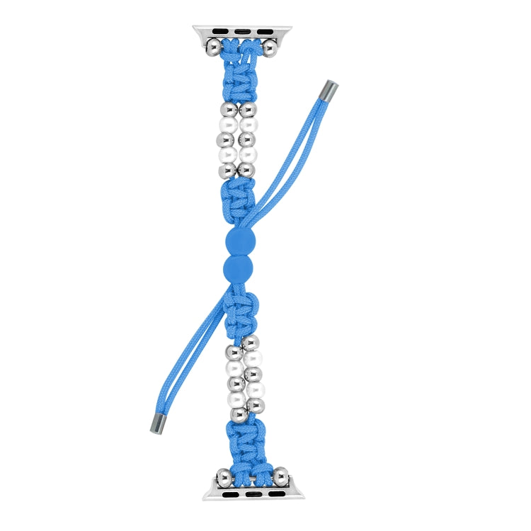 For Apple Watch Series 9 41mm Paracord Row Beads Drawstring Braided Watch Band(Blue) - Watch Bands by PMC TechLife | Online Shopping South Africa | PMC TechLife