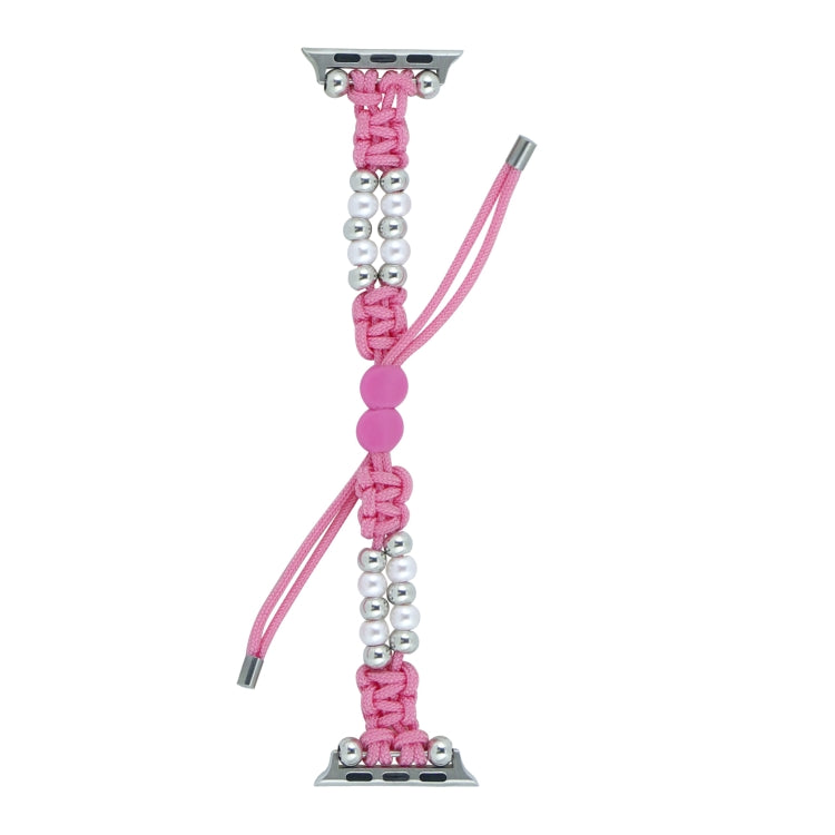 For Apple Watch Series 8 41mm Paracord Row Beads Drawstring Braided Watch Band(Pink) - Watch Bands by PMC TechLife | Online Shopping South Africa | PMC TechLife