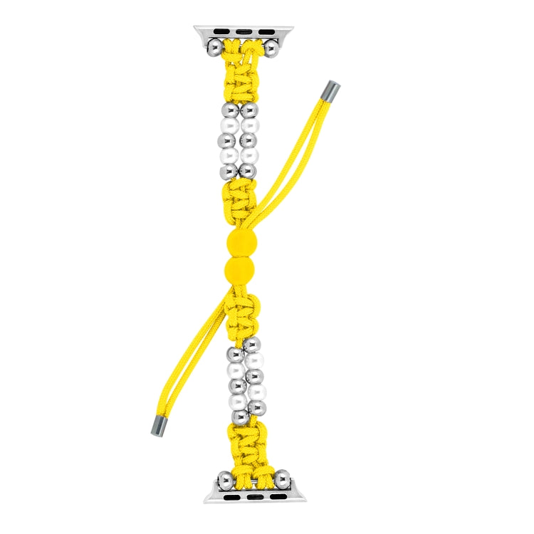 For Apple Watch Series 8 41mm Paracord Row Beads Drawstring Braided Watch Band(Yellow) - Watch Bands by PMC TechLife | Online Shopping South Africa | PMC TechLife