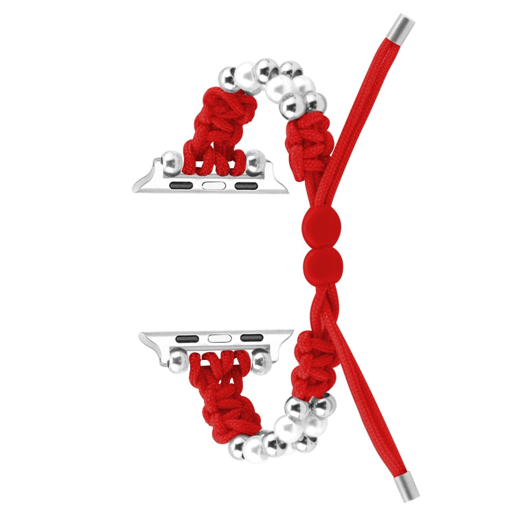For Apple Watch Series 8 45mm Paracord Row Beads Drawstring Braided Watch Band(Red) - Watch Bands by PMC TechLife | Online Shopping South Africa | PMC TechLife
