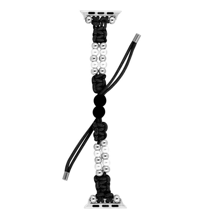 For Apple Watch SE 2022 40mm Paracord Row Beads Drawstring Braided Watch Band(Black) - Watch Bands by PMC TechLife | Online Shopping South Africa | PMC TechLife