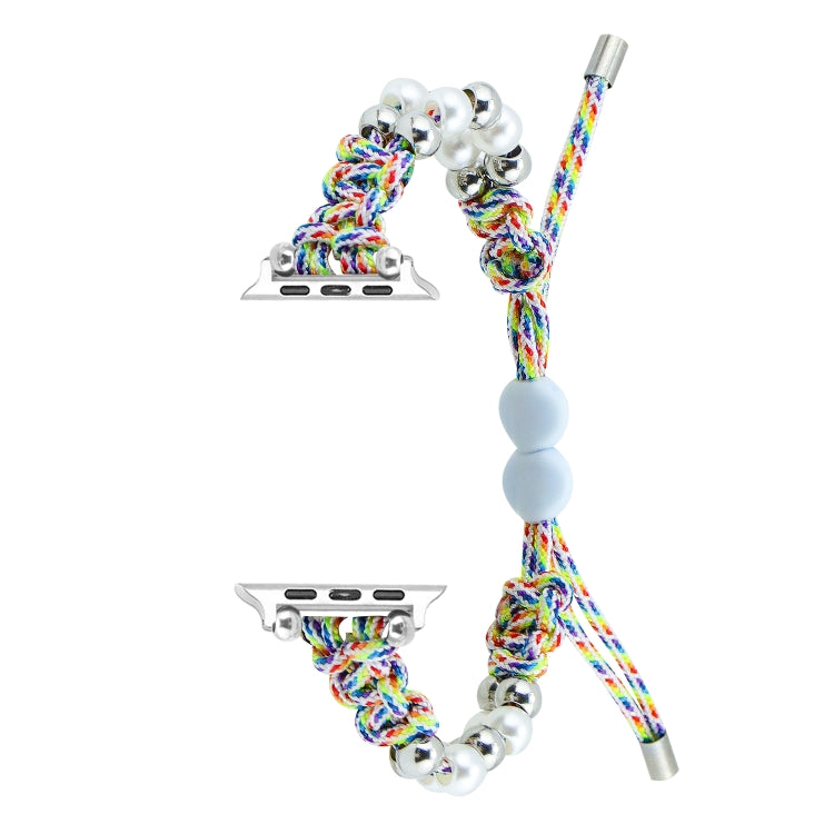 For Apple Watch SE 2022 44mm Paracord Row Beads Drawstring Braided Watch Band(Rainbow) - Watch Bands by PMC TechLife | Online Shopping South Africa | PMC TechLife