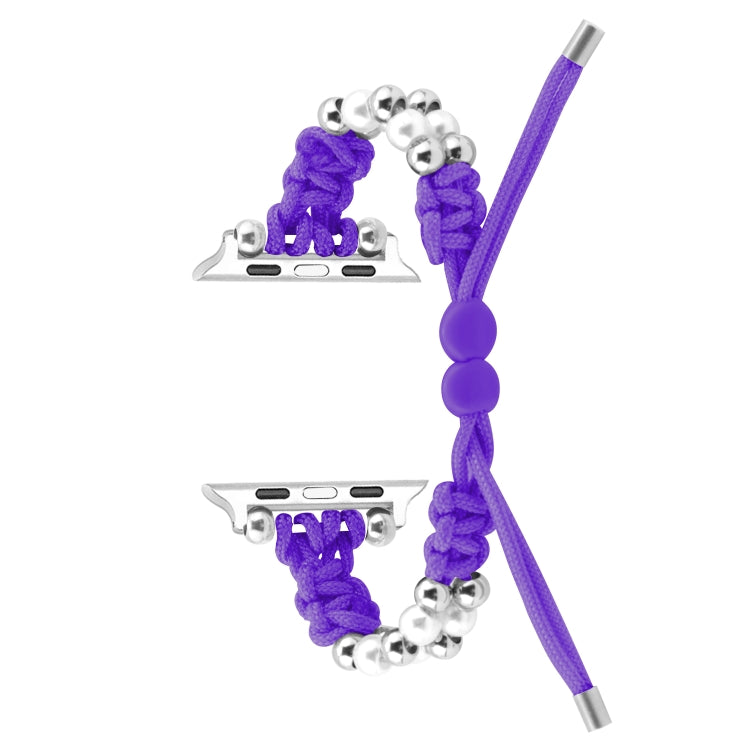 For Apple Watch Series 7 41mm Paracord Row Beads Drawstring Braided Watch Band(Purple) - Watch Bands by PMC TechLife | Online Shopping South Africa | PMC TechLife