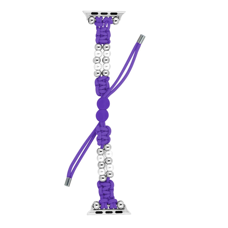 For Apple Watch Series 7 41mm Paracord Row Beads Drawstring Braided Watch Band(Purple) - Watch Bands by PMC TechLife | Online Shopping South Africa | PMC TechLife
