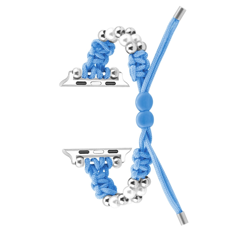 For Apple Watch Series 7 45mm Paracord Row Beads Drawstring Braided Watch Band(Blue) - Watch Bands by PMC TechLife | Online Shopping South Africa | PMC TechLife