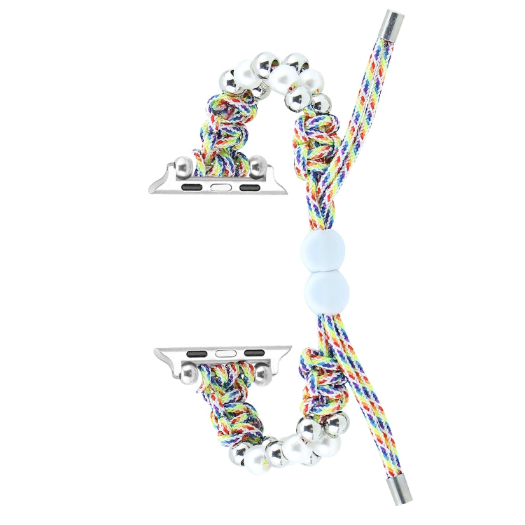 For Apple Watch SE 40mm Paracord Row Beads Drawstring Braided Watch Band(Rainbow) - Watch Bands by PMC TechLife | Online Shopping South Africa | PMC TechLife