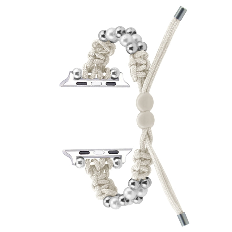 For Apple Watch SE 44mm Paracord Row Beads Drawstring Braided Watch Band(White) - Watch Bands by PMC TechLife | Online Shopping South Africa | PMC TechLife