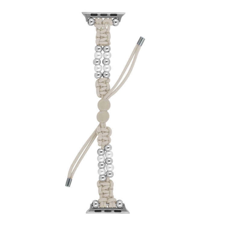For Apple Watch SE 44mm Paracord Row Beads Drawstring Braided Watch Band(White) - Watch Bands by PMC TechLife | Online Shopping South Africa | PMC TechLife