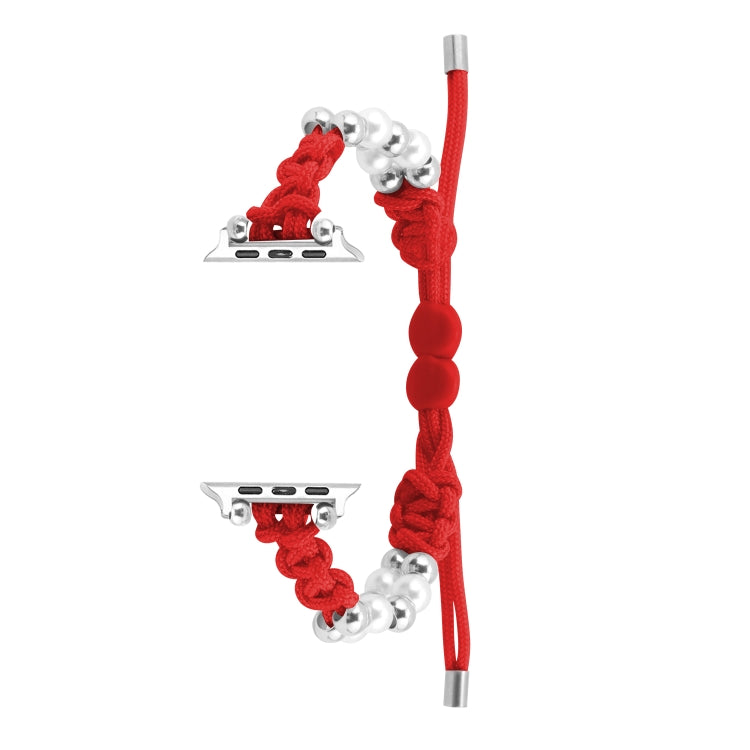 For Apple Watch SE 44mm Paracord Row Beads Drawstring Braided Watch Band(Red) - Watch Bands by PMC TechLife | Online Shopping South Africa | PMC TechLife