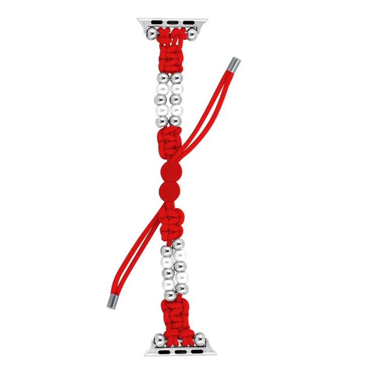 For Apple Watch SE 44mm Paracord Row Beads Drawstring Braided Watch Band(Red) - Watch Bands by PMC TechLife | Online Shopping South Africa | PMC TechLife