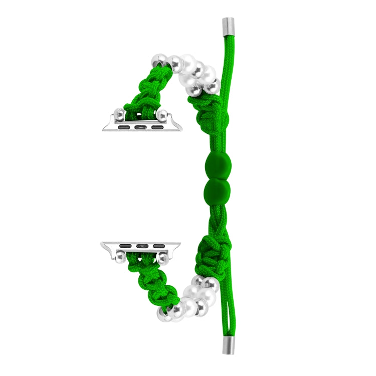 For Apple Watch Series 6 40mm Paracord Row Beads Drawstring Braided Watch Band(Green) - Watch Bands by PMC TechLife | Online Shopping South Africa | PMC TechLife