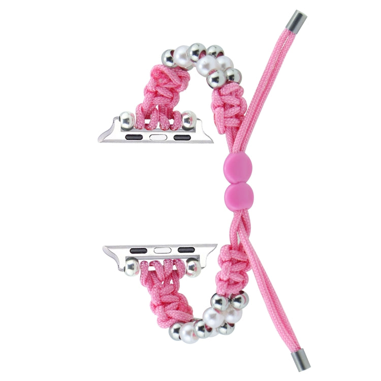 For Apple Watch Series 6 44mm Paracord Row Beads Drawstring Braided Watch Band(Pink) - Watch Bands by PMC TechLife | Online Shopping South Africa | PMC TechLife