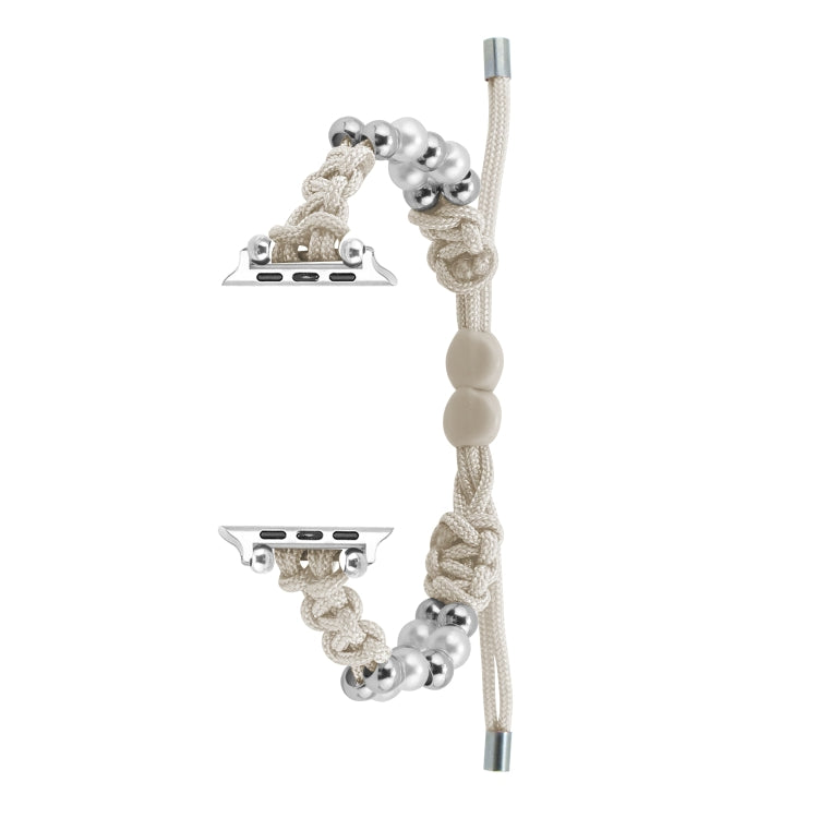 For Apple Watch Series 3 42mm Paracord Row Beads Drawstring Braided Watch Band(White) - Watch Bands by PMC TechLife | Online Shopping South Africa | PMC TechLife