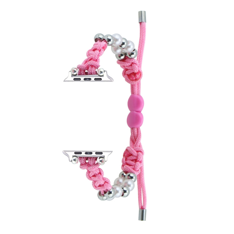 For Apple Watch Series 3 42mm Paracord Row Beads Drawstring Braided Watch Band(Pink) - Watch Bands by PMC TechLife | Online Shopping South Africa | PMC TechLife