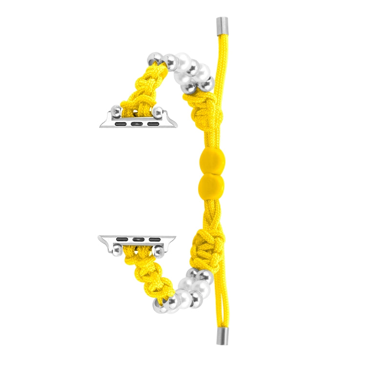 For Apple Watch 42mm Paracord Row Beads Drawstring Braided Watch Band(Yellow) - Watch Bands by PMC TechLife | Online Shopping South Africa | PMC TechLife