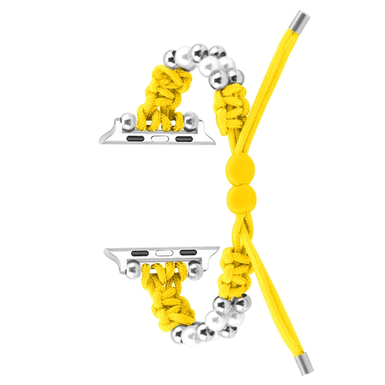 For Apple Watch 42mm Paracord Row Beads Drawstring Braided Watch Band(Yellow) - Watch Bands by PMC TechLife | Online Shopping South Africa | PMC TechLife
