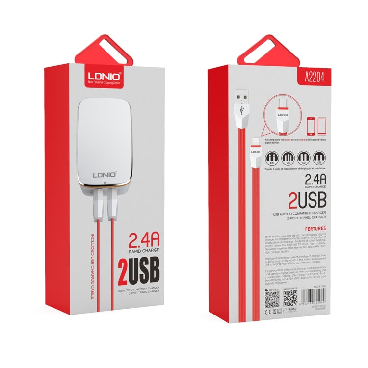 LDNIO A2204 2 in 1 12W Dual USB Interface Travel Charger Mobile Phone Charger with Micro USB Data Cable, EU Plug - free shipping - PMC TechLife - Order now!