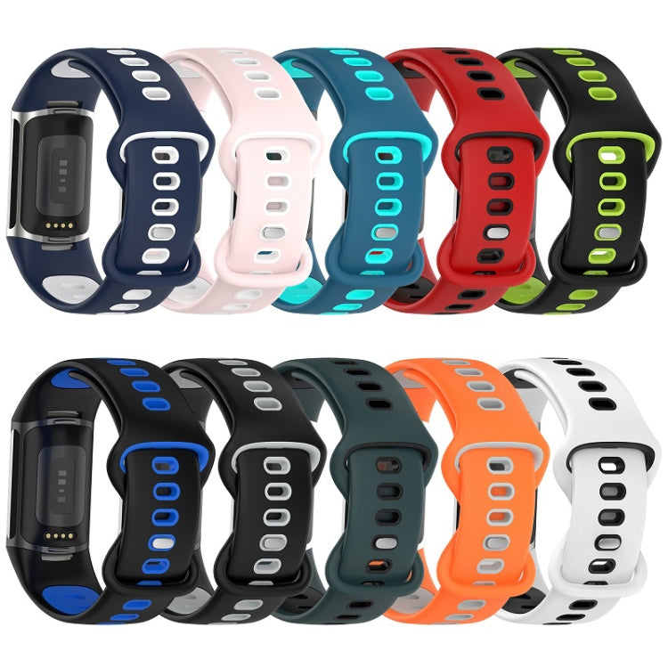 For Fitbit Charge 6 Two Color Silicone Watch Band(Midnight Blue White) - Watch Bands by PMC TechLife | Online Shopping South Africa | PMC TechLife