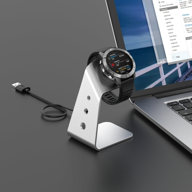For Venu3 / Venu3S / Vivoactive 5 Portable Metal Charger Holder with Data Function, Left Interface(Silver) - free shipping - PMC TechLife - Order now!