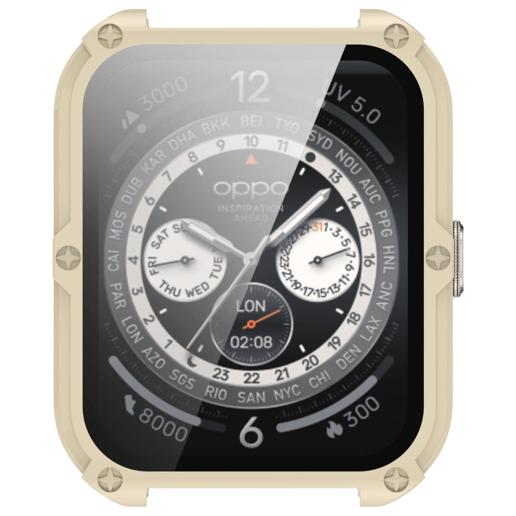 For OPPO Watch 4 Pro PC + Tempered Film Integrated Watch Protective Case(Ivory White) -  by PMC TechLife | Online Shopping South Africa | PMC TechLife