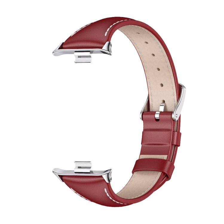 For Xiaomi Smart Band 9 Pro / 8 Pro Mijobs Genuine Leather Slim Watch Band(Red Silver) - Watch Bands by MIJOBS | Online Shopping South Africa | PMC TechLife | Buy Now Pay Later Mobicred