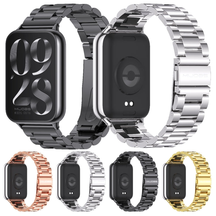 For Xiaomi Smart Band 9 Pro / 8 Pro Mijobs Three Beads Stainless Steel Watch Band(Black) - Watch Bands by MIJOBS | Online Shopping South Africa | PMC TechLife | Buy Now Pay Later Mobicred