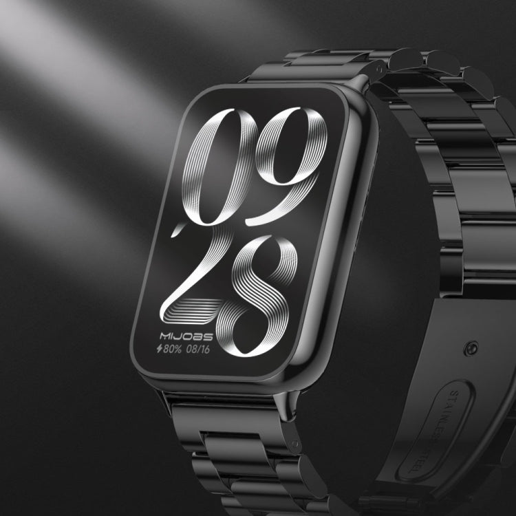 For Xiaomi Smart Band 9 Pro / 8 Pro Mijobs Three Beads Stainless Steel Watch Band(Black) - Watch Bands by MIJOBS | Online Shopping South Africa | PMC TechLife | Buy Now Pay Later Mobicred