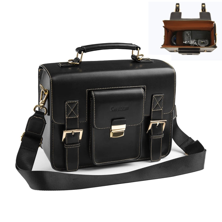 Cwatcun D83 Vintage Small Camera Case Leather Camera Messenger Bag, Size:24 x 17 x 12cm(Black) - free shipping - PMC TechLife - Order now!